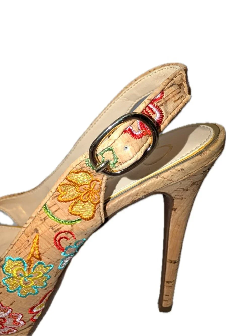 Jessica Simpson | Willey Slingback Embroidered Cork Heels Pumps | Size 6.5